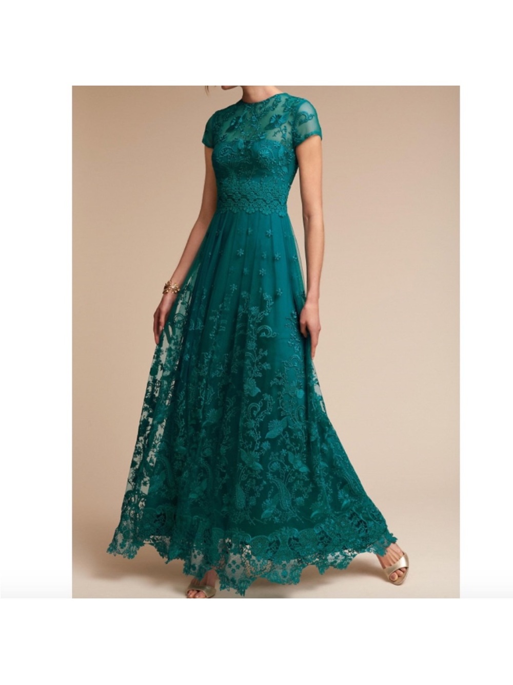 BHLDN Anthropologie Monique Lhuillier Shauna Teal Lace Applique Dress Gown 8